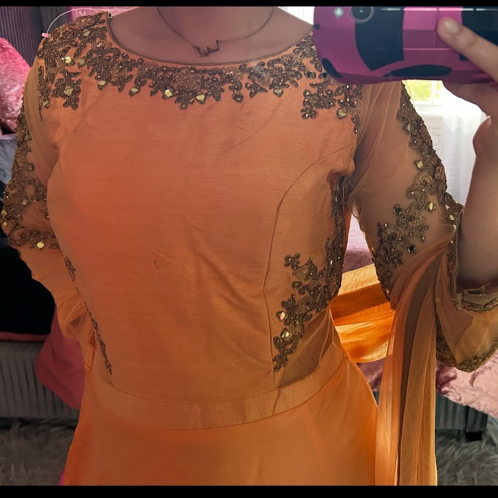 Long princess Elegant Gold Women's Dress gown anarkali